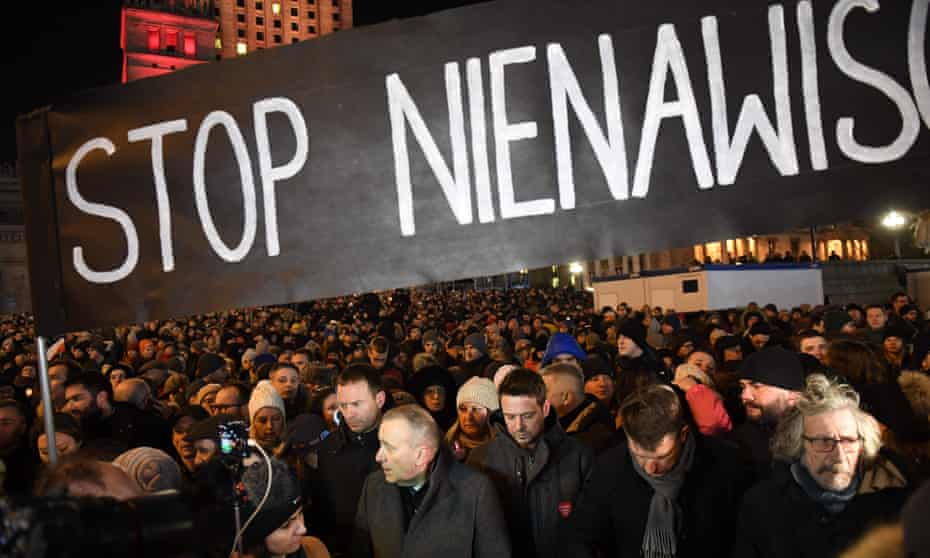 Thousands of people gathered in Warsaw under the slogan ‘Stop Hatred’ on 14 January.