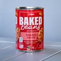 Red tin of Coles brand baked beans