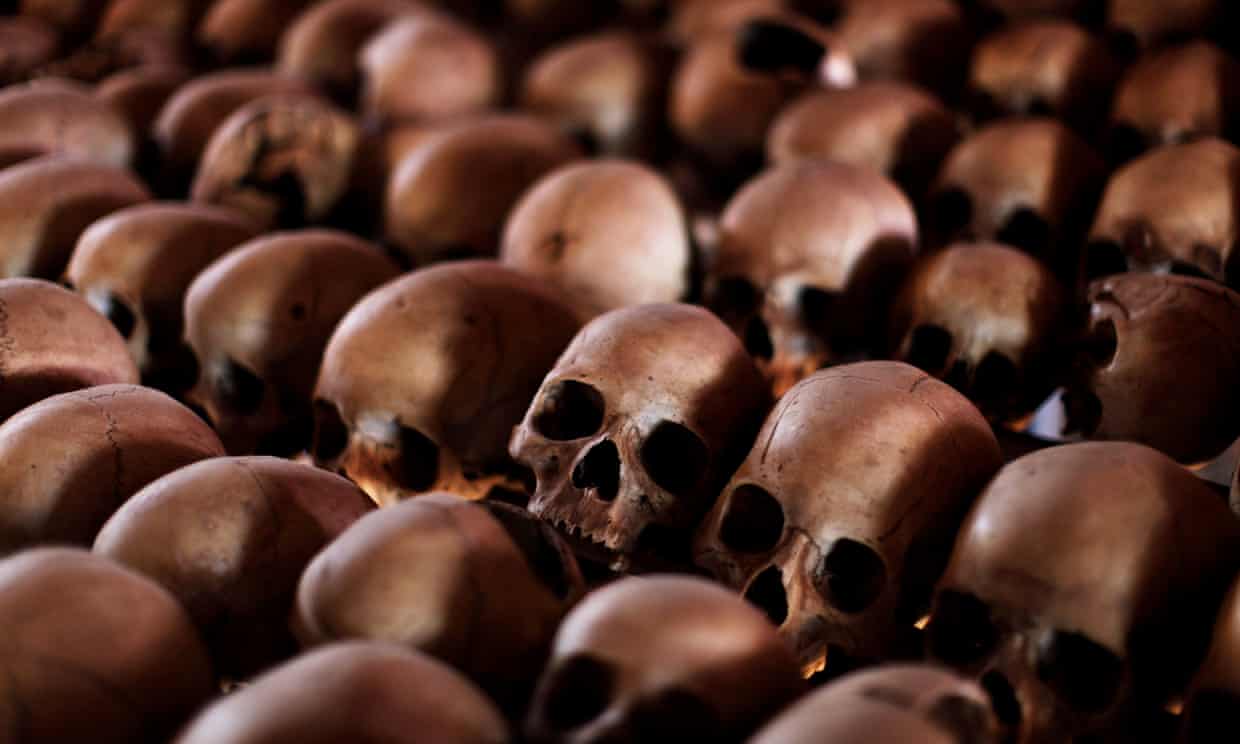 The skulls of Rwandan victims on shelves at a genocide memorial inside the church at Ntarama, outside the capital Kigali in 2010. Former doctor Sosthene Munyemana has been jailed for 24 years for his role in the massacre. Photograph: Finbarr O'Reilly / Reuters/REUTERS