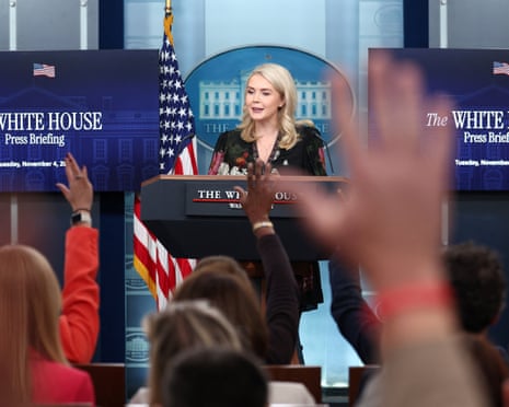 Karoline Leavitt holds a press briefing at the White House, 4 November 2025.