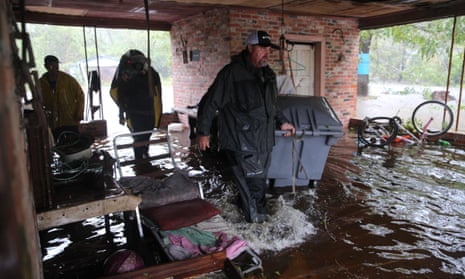 US-weather-environment-hurricane<br>Members of the Cajun Navy search a flooded residence in Lumberton, North Carolina, on September 15, 2018 in the wake of Hurricane Florence. - Besides federal and state emergency crews, rescuers were being helped by volunteers from the "Cajun Navy" -- civilians equipped with light boats, canoes and air mattresses -- who also turned up in Houston during Hurricane Harvey to carry out water rescues. (Photo by Alex EDELMAN / AFP)ALEX EDELMAN/AFP/Getty Images