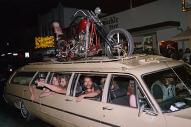 Daytona Beach, Florida‘It was an easy matter to make American machines of the day – Harley Davidsons and Indians – look and sound threateningly antisocial. Their riders wore heavy boots, leather chaps, sleeveless denim jackets, chains and swastika tattoos. Some wore second world war Nazi helmets. Many were armed, and all were dangerous’