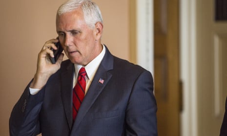 Former Sen. John Kyl Appointed To Sen. John McCain’s (R-AZ) Senate Seat<br>WASHINGTON, DC - SEPTEMBER 05: Vice President Mike Pence takes a phone call on Capitol Hill following a mock swear-in ceremony for U.S. Sen. John Kyl (R-AZ) on September 5, 2018 in Washington, DC. The former senator Kyl was tapped by Arizona Gov. Doug Ducey to replace the late Sen. John McCain. (Photo by Zach Gibson/Getty Images)