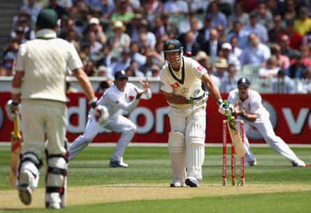 Ricky Ponting edges a delivery and is caught by Graeme Swann in the slips off Chris Tremlett during day one of the fourth Test at Melbourne, 2010.