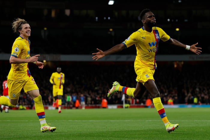 Crystal Palace's Odsonne Edouard (right) celebrates after scoring the visitors' second goal