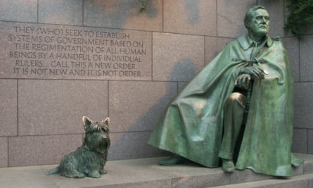 Franklin Roosevelt’s Scottie, Fala stands proudly alongside him at the FDR memorial in Washington DC.