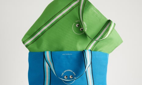 Anya Hindmarch's 'universal bags' – green for Asda and blue for Co-op.