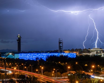 Thunderstorms over the Aquatics Centre in Beijing.
