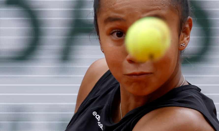 Eyes on the ball: Leylah Fernandez takes the first set.
