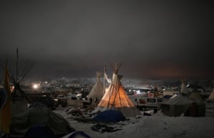 Night falls on the Oceti Sakowin camp on the edge of the Standing Rock Sioux reservation
