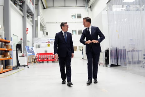 Andy Burnham, left, and Nato secretary general Mark Rutte at RAL Space, the UK's National Space Laboratory, at the Harwell Science and Innovation Campus in Didcot.
