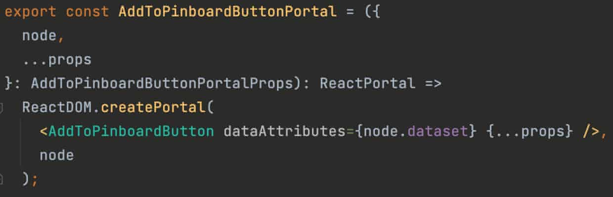 Code snippet from Pinboard showing the portal component being instantiated.