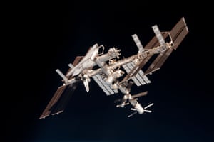 The space shuttle Endeavour docked with the International Space Station