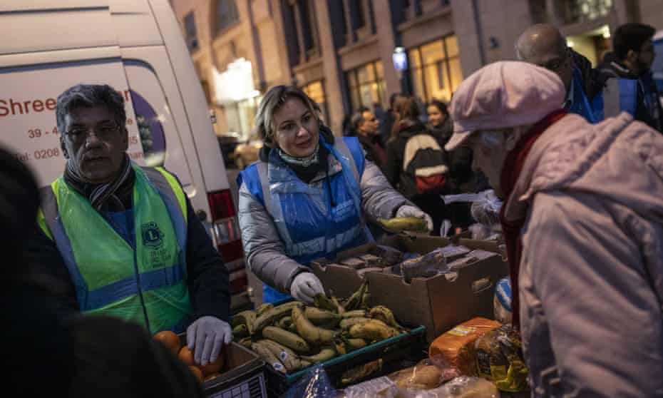 Food being distributed by charity workers to vulnerable people in London, 13 March 2020: ‘The welfare state is not equipped for pandemic or economic trauma.’