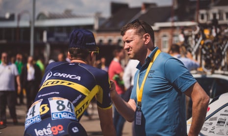 Richard Moore interviewing Matthew Hayman at the 2017 Tour de France.