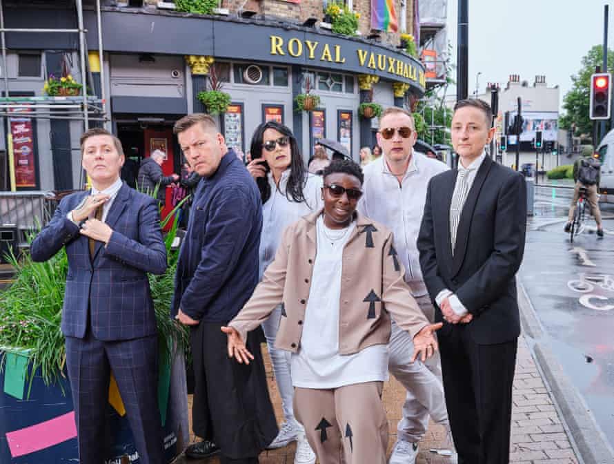 Cheerio, Duckie: regulars look back at the LGBTQ+ club that broke the mould | Clubbing 5 From left: Door Whore Tink, co-founder Simon Casson, Readers Wifes DJ Mark Johnston, MC Azare Meghie, Readers Wife Mark Wood, Door Whore Libro.