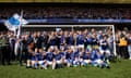 The Ipswich players and coaching staff celebrate their promotion to the Premier League.