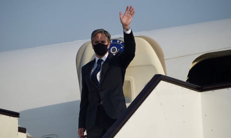 The US secretary of state, Antony Blinken, boards an aircraft as he departs Doha, Qatar, to travel to Germany. The US secretary of state, Antony Blinken, boards an aircraft as he departs Doha, Qatar, to travel to Germany.