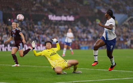 Khadija Shaw scores during the WomenâÂÂs Super League match between Aston Villa and Manchester City