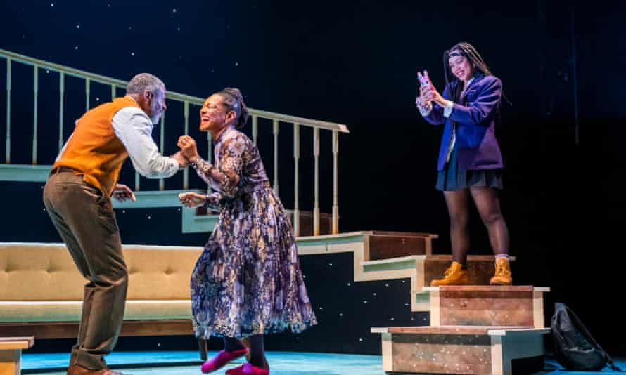 Sparks of joy … Wil Johnson (Maxwell), Suzette Llewellyn (Shirley) and Ruby Barker (Imani) in Running With Lions at the Lyric Hammersmith.