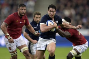 Scotland’s John Hardie on the charge in Paris.