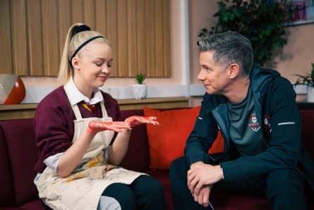Portia Weever (Maisey Robinson) and Anthony Walters (Karl Davies) in Waterloo Road