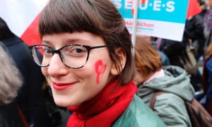 A marcher backs hard-left presidential candidate Jean-Luc Mélenchon’s La France Insoumise (Unbowed France) movement in Paris on Saturday.