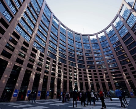 A view at the atrium of the main building of the European parliament in Strasbourg