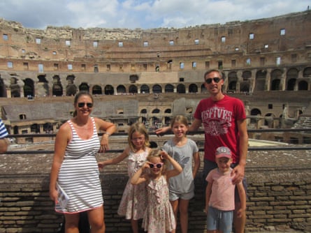 Daniel and Clair Prince and family at the Colosseum in Rome.