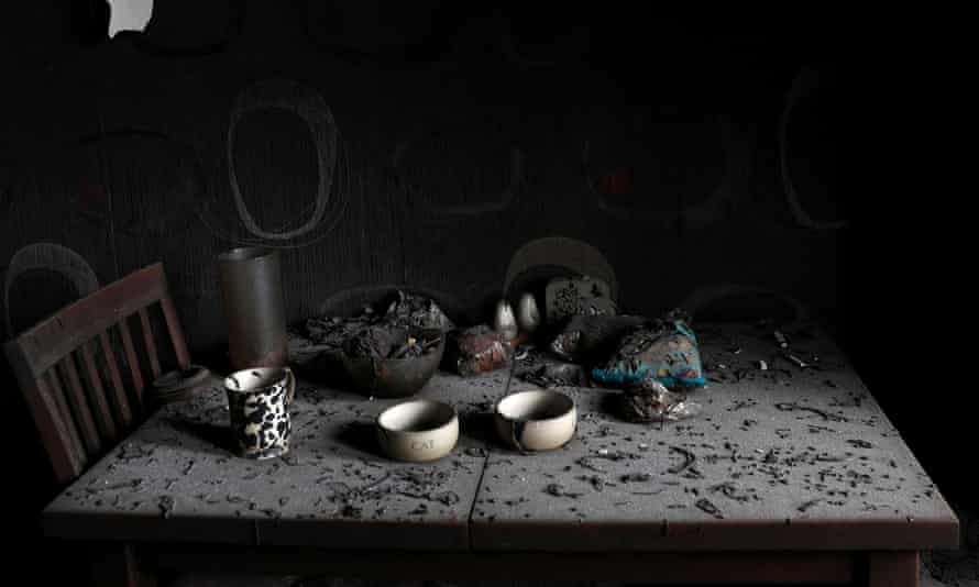 A burned kitchen room is seen at shelled Severnaya Saltyvka residential area in Kharkiv, Ukraine.