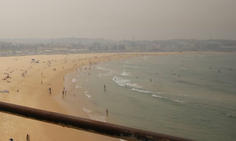 Smoke haze from bushfires in New South Wales is seen over Bondi Beach, December, 2019