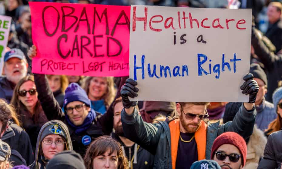 Activists protest US government plans to end Obamacare in New York earlier this year