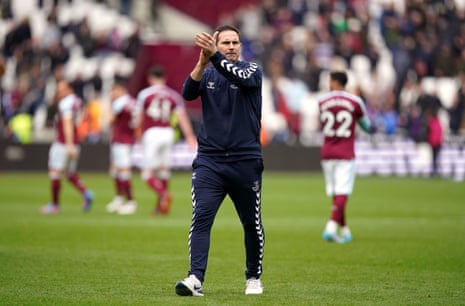 Everton manager Frank Lampard applauds the fans after the match.