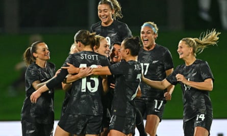 New Zealand celebrate a goal during their recent friendly match against Vietnam at McLean Park in Napier, New Zealand