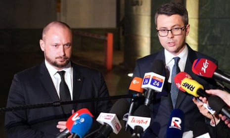 Poland’s national security chief Jacek Siewiersk and Polish government spokesperson Piotr Muller