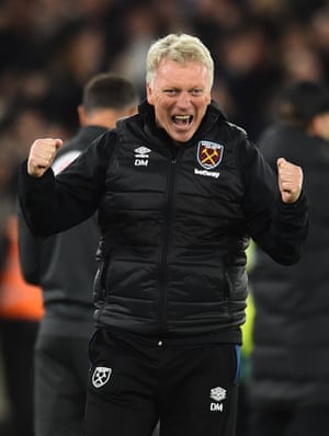 West Ham United manager David Moyes celebrates.