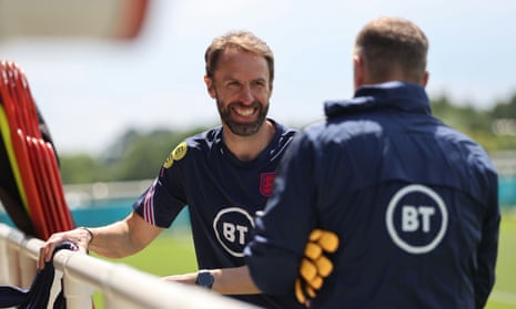 Gareth Southgate is all smiles at England training.