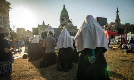 Anti-abortion rights and other religious groups in Buenos Aires on Tuesday.