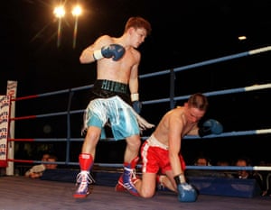 Ricky Hatton stands over David Thompson