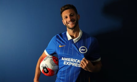 Adam Lallana modelling the new Brighton and Hove kit