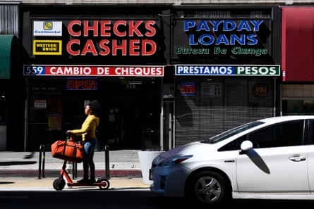 A check-cashing and payday loans store in downtown Los Angeles, California.
