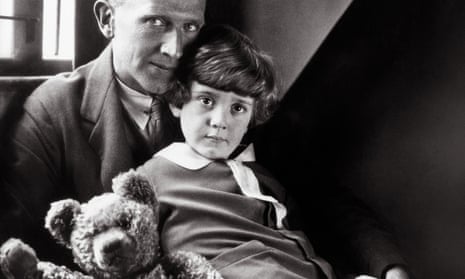 Trapped … AA Milne with his son Christopher Robin and one of Pooh’s forebears in 1926.