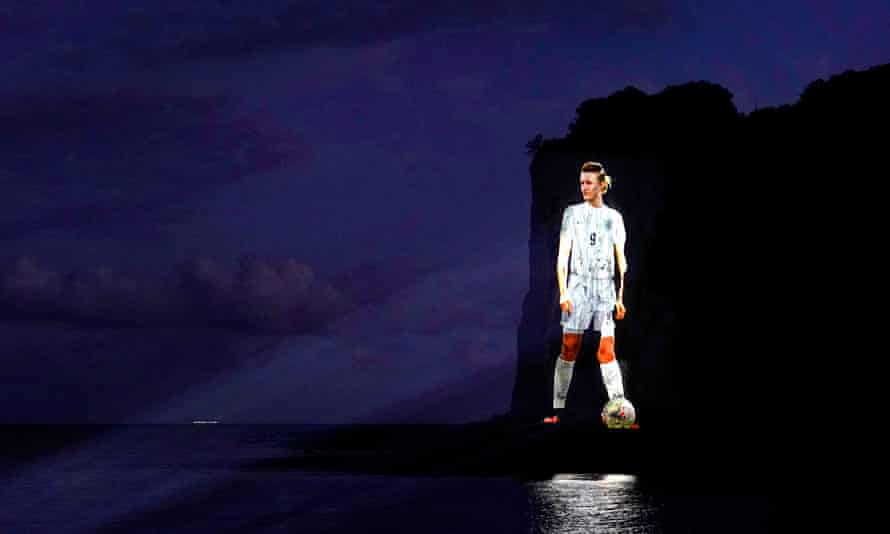 Ellen White projected on a cliff
