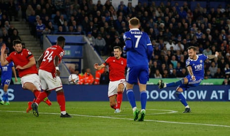 Leicester City v Nottingham Forest: Premier League – live | Premier League 5 Leicester City's James Maddison shoots at goal.