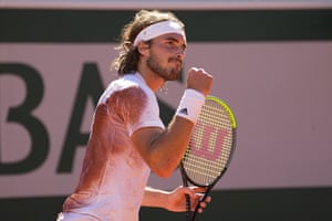 Stefanos Tsitsipas celebrates a winning point.