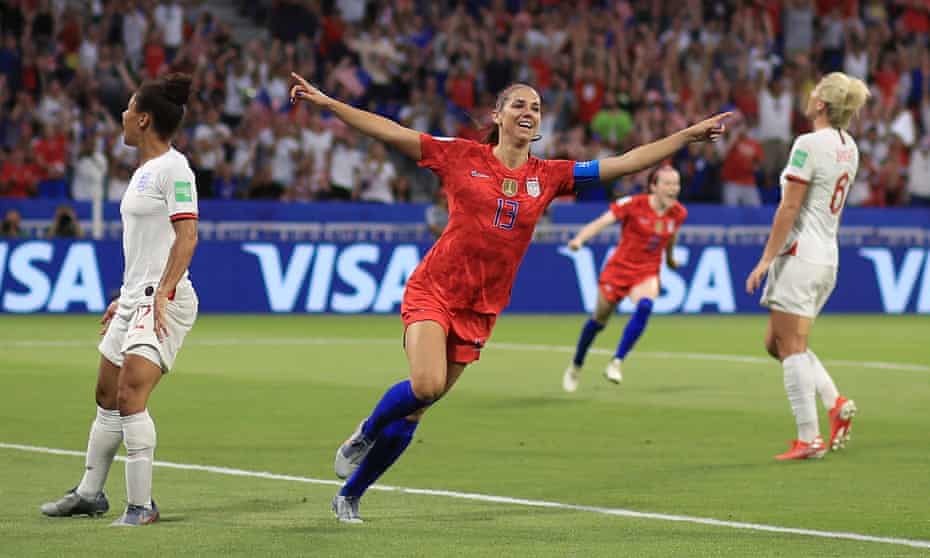 Alex Morgan celebrates scoring USA’s winning goal in the Women’s World Cup semi-final against England.