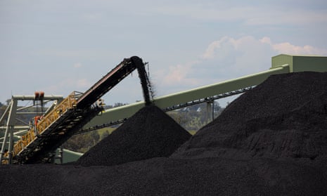 Vast piles of coal at the Mount Pleasant thermal coal mine near  Muswellbrook in NSW