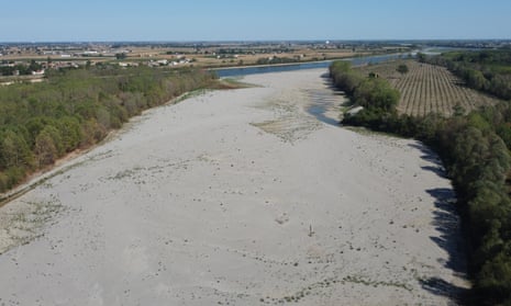 The dried-up riverbed of the Po river in Sermide, Italy, on 1 August