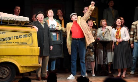Paul Whitehouse as Grandad, Tom Bennett as Del Boy and Ryan Hutton as Rodney on the opening night of the stage version of Only Fools and Horses at the Theatre Royal Haymarket, London, England, February 2019.