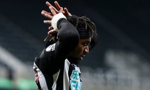 Allan Saint-Maximin of Newcastle United dejected after his goal is ruled offside.